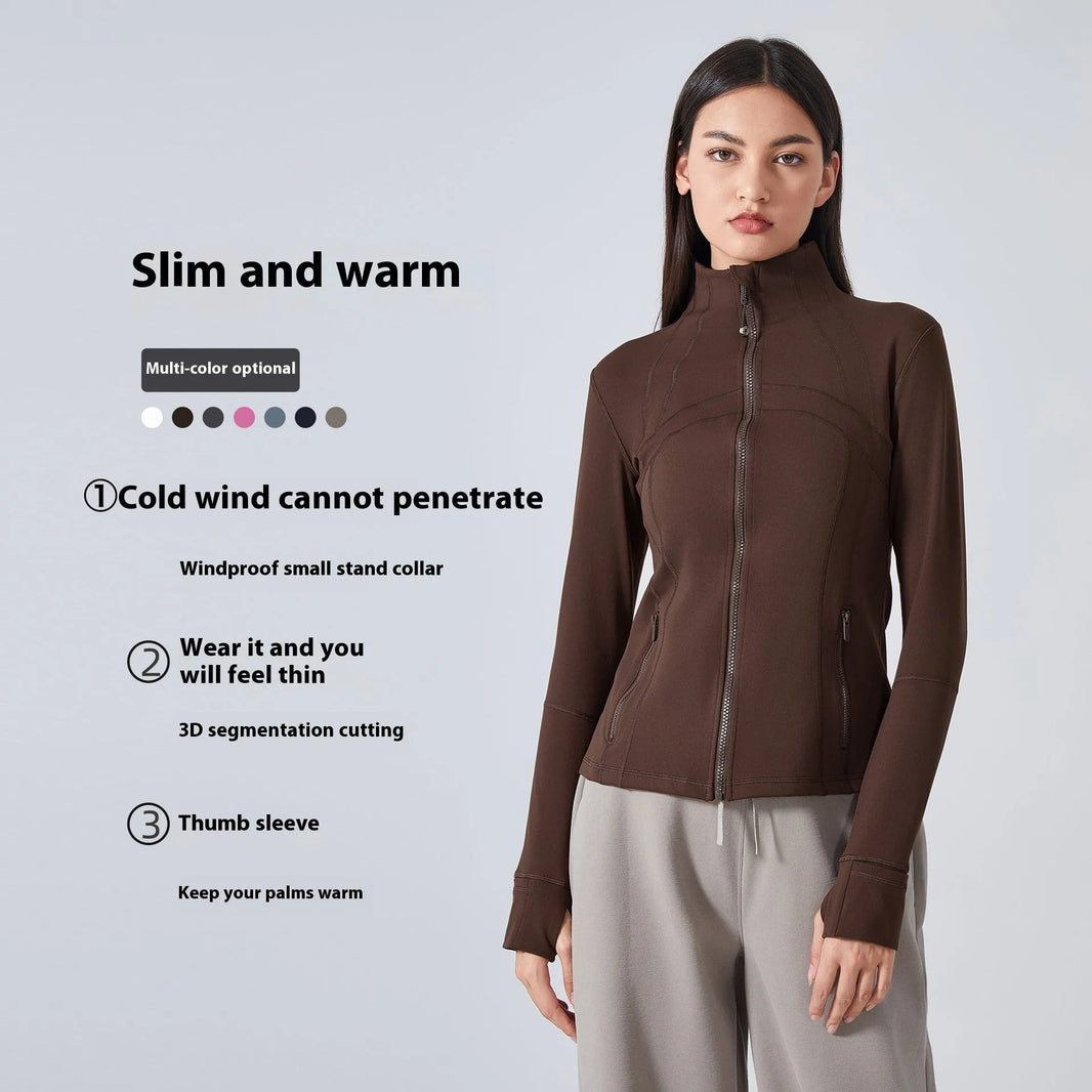 Long Sleeve Workout Tops for Women Halter Neck Zip Up gym top - EX-STOCK CANADA