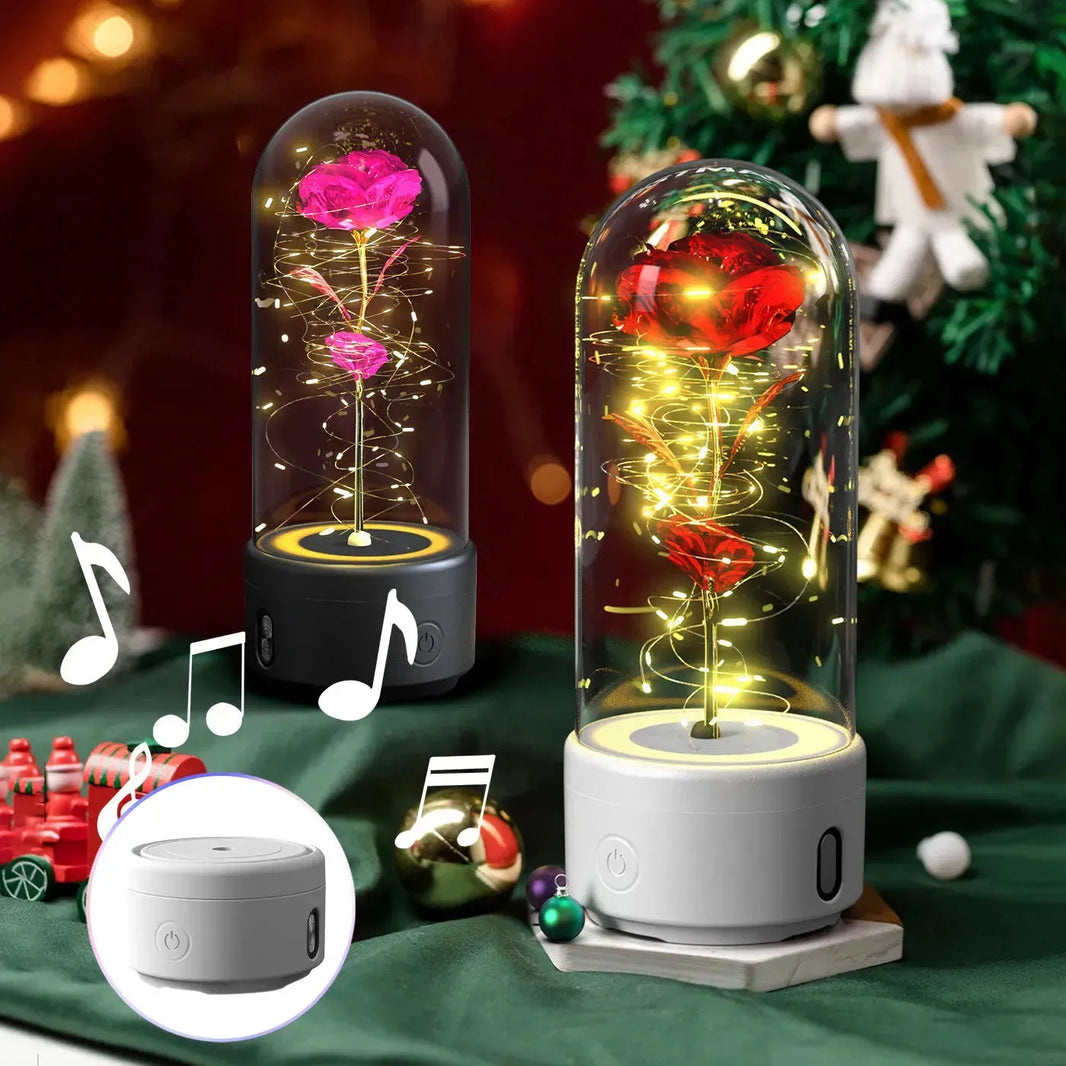 Creative 2 In 1 Rose Flowers LED Light And Bluetooth-compatible Speaker Valentine's Day Gift Rose Luminous Night Light Ornament In Glass Cover - EX-STOCK CANADA