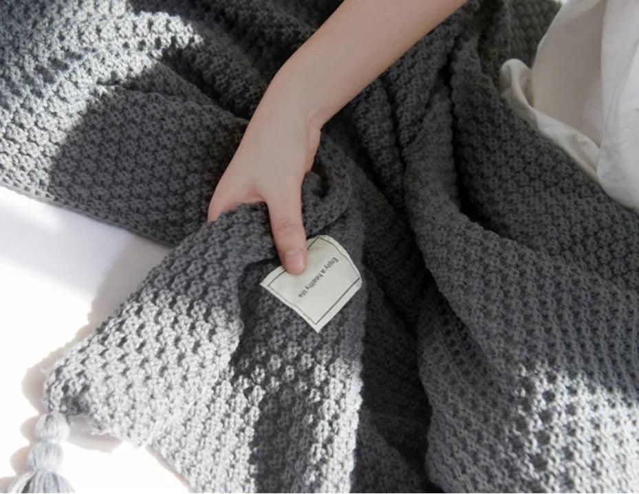 Fringed Knitting Blanket Wool Blanket EX-STOCK Canada