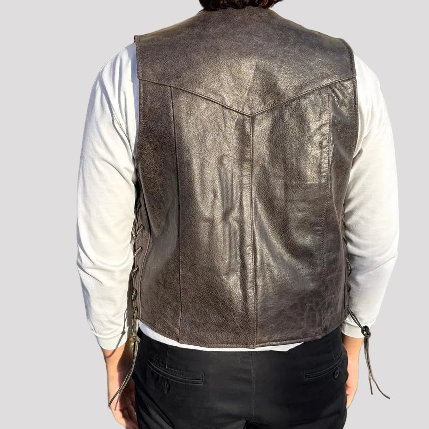 Gilet en cuir avec dentelle sur les côtés Open Road pour hommes