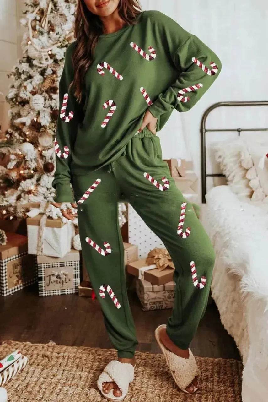 Women's Christmas sweatsuit Sequins Long Sleeve Pants Two-piece Set Fashion Casual Set - EX-STOCK Canada