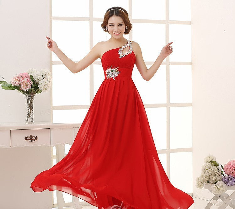 Evening dress one-shoulder dinner banquet long banquet EX-STOCK Canada