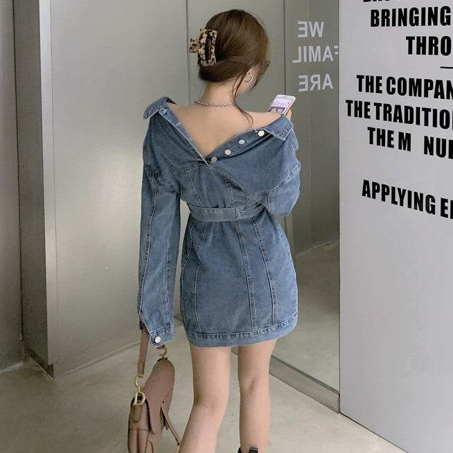 Street Fashion Long sleeve denim Mini Jeans dress - EX-STOCK Canada