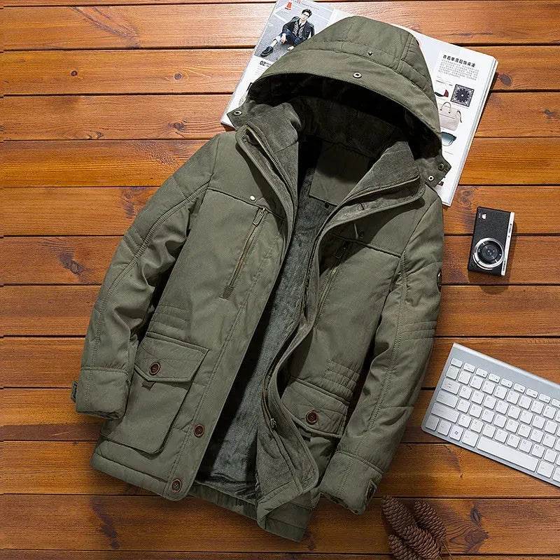 Thickened multi-pocket hooded men's cotton coat - EX-STOCK Canada