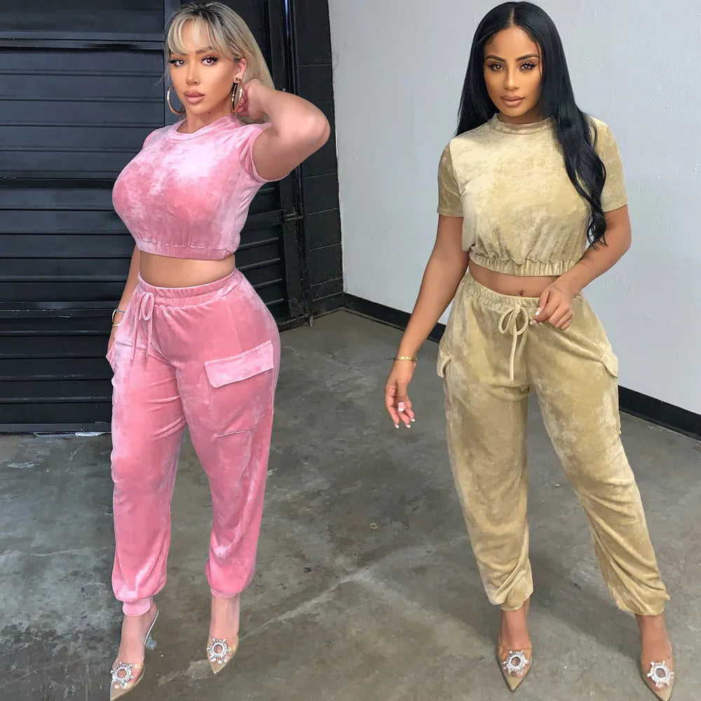 2pcs Fashion Velvet Athleisure Outfit set sweatsuit women - EX-STOCK CANADA