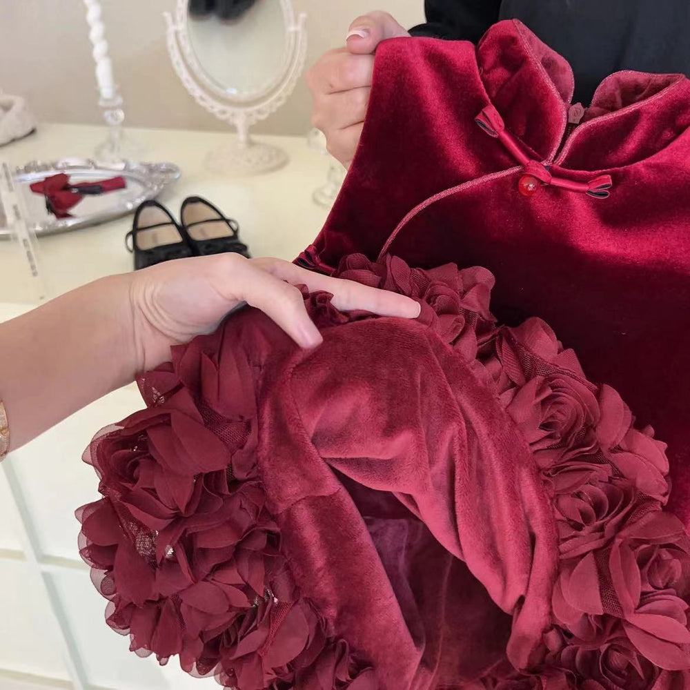 Girls' Fashion Velvet Padded Cheongsam Dress EX-STOCK Canada