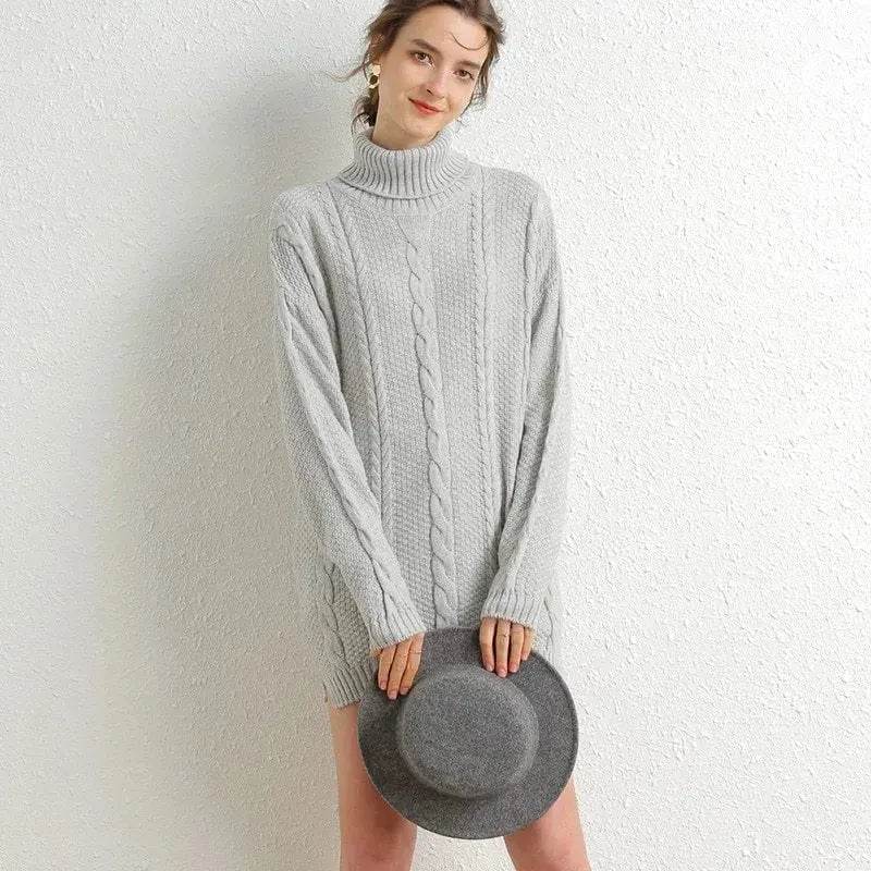 Oversize Knitted Mini turtleneck sweater dress Tunic sweater - EX-STOCK Canada