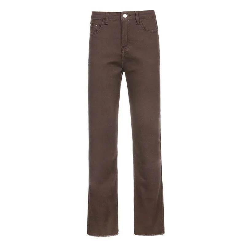 Brown High Waist Stretch Bootcut Jeans Women Casual Pants - EX-STOCK Canada