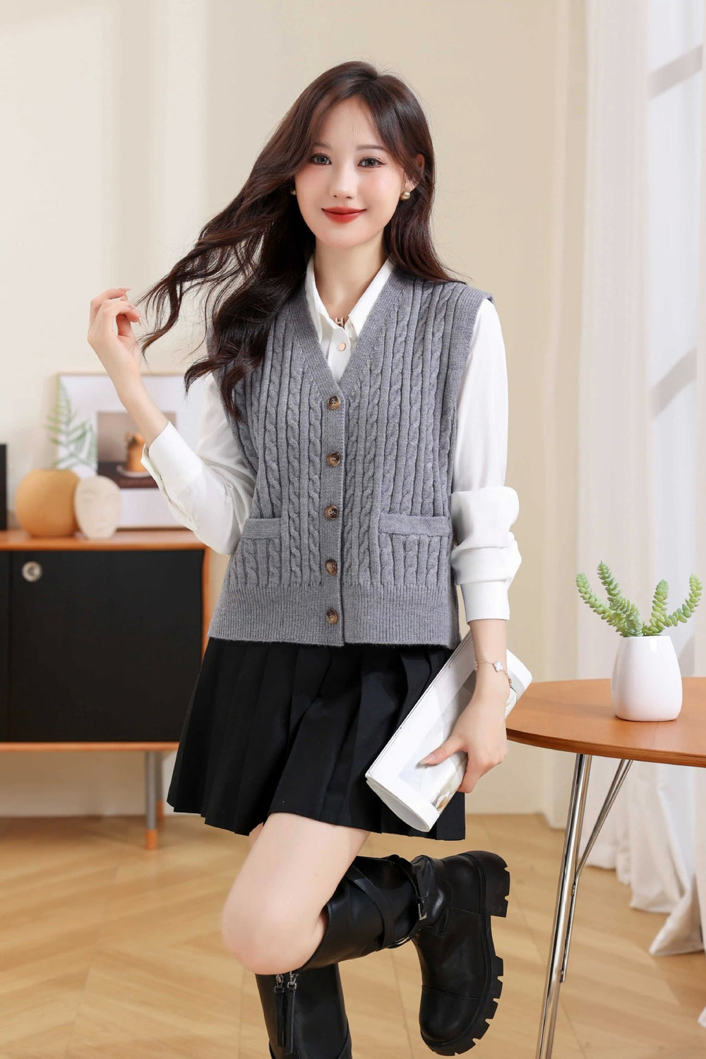 Women's V-neck Twist Knitted Vest EX-STOCK Canada