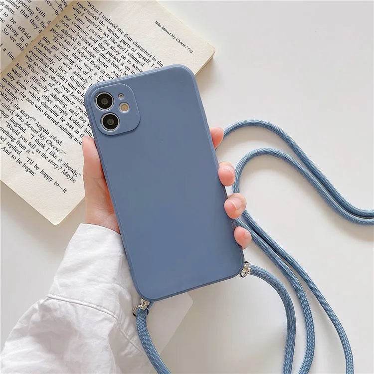 Solid Color Diagonal Lanyard Phone Case Silicone Couple Phone Case - EX-STOCK Canada