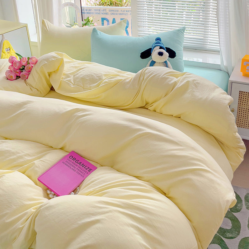 Class A Washed Cotton Four-piece Set Pure Color Duvet Cover Sheets EX-STOCK Canada