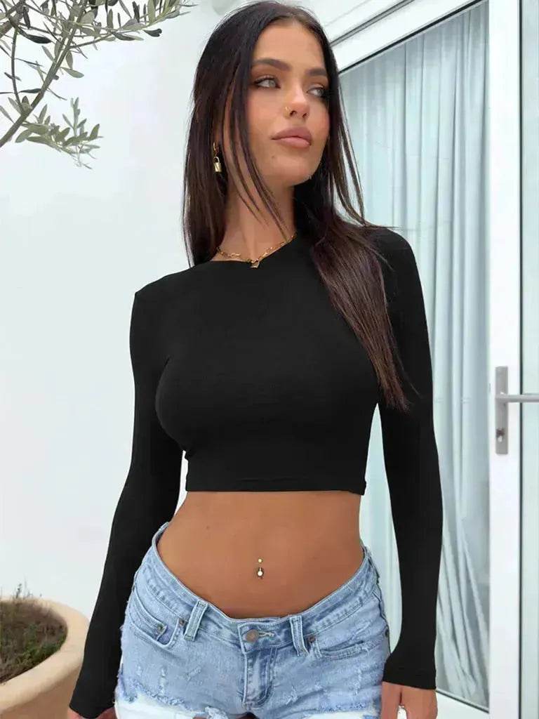 Slim Long Sleeve Crop Top Y2K Fashion Tank Top Women Clothing Casual Evening Top - EX-STOCK Canada