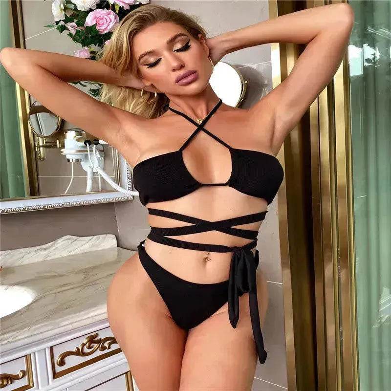 Solid Color Swimsuit Women Strappy Swimsuit Charming Bikini - EX-STOCK Canada