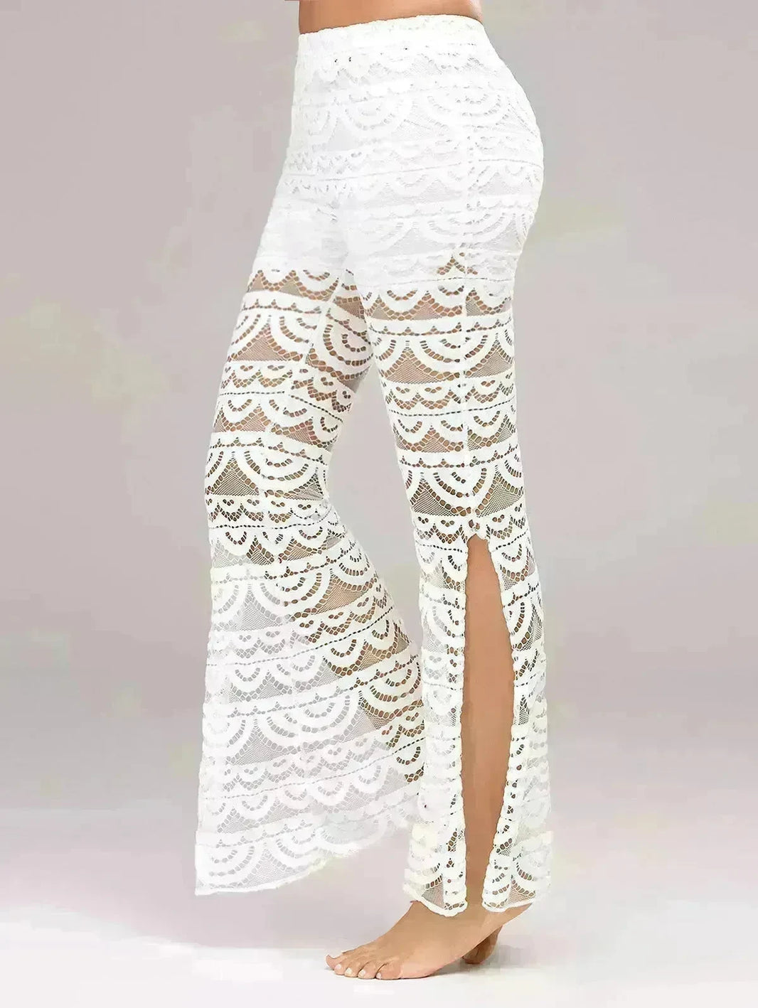 Summer Women Elegant Patchwork Sheer Pants Sexy Lace Trouser Pantalon Party Clubwear - EX-STOCK CANADA