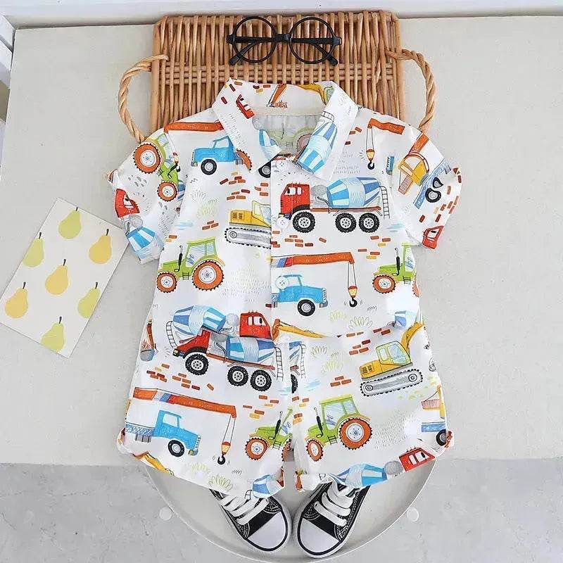 Boy's Shirt Suit Thin Summer Fashionable Cartoon Baby Short Sleeve Summer Clothing Two piece for boys - EX-STOCK Canada