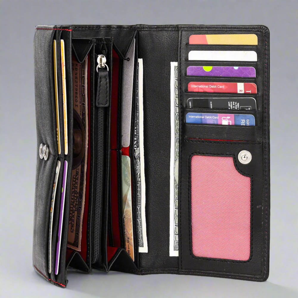 Cartera de cuero roja con costuras para mujer MET RoadEX-STOCK Canada