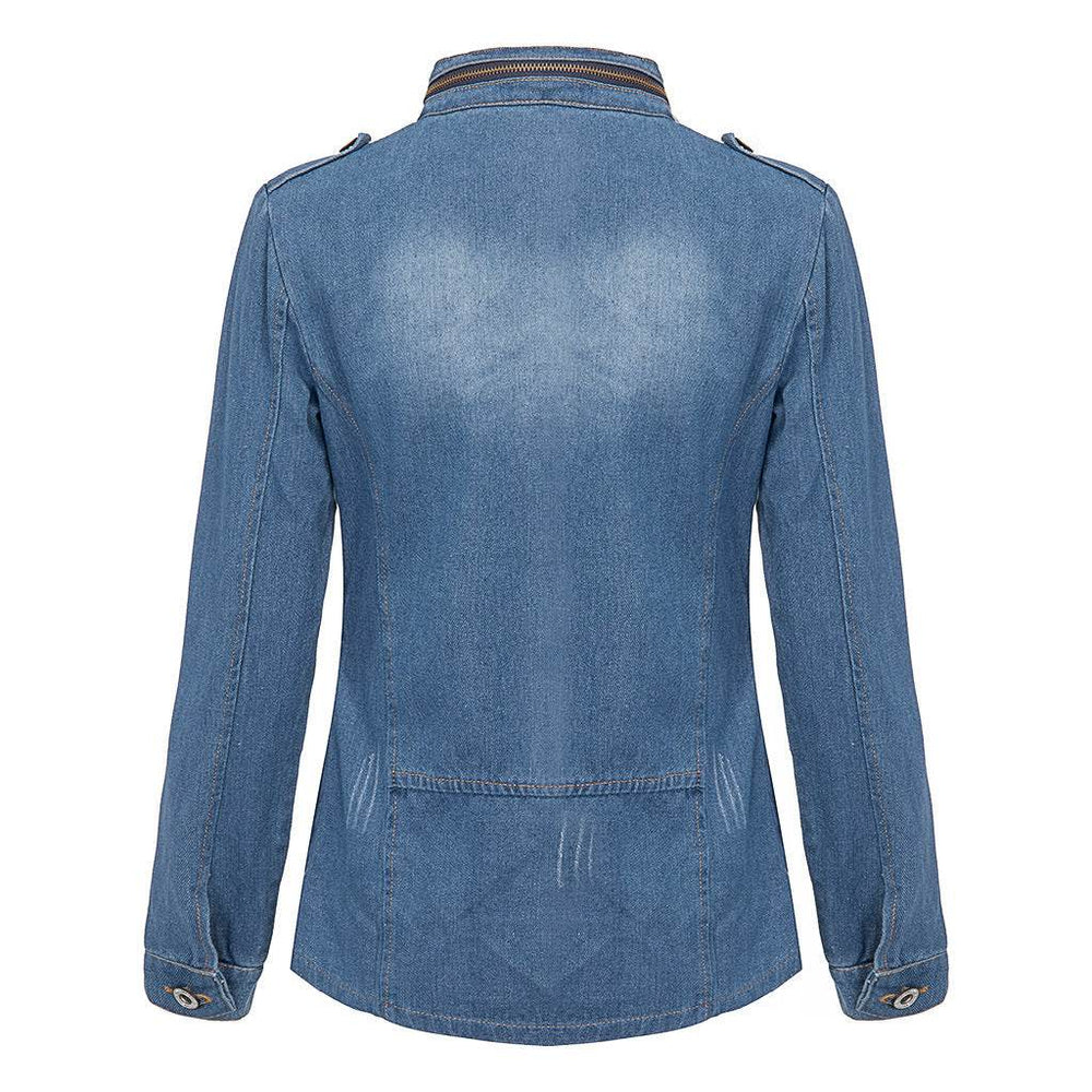Fitted Zip up Lapel Women Denim Jacket - EX-STOCK Canada