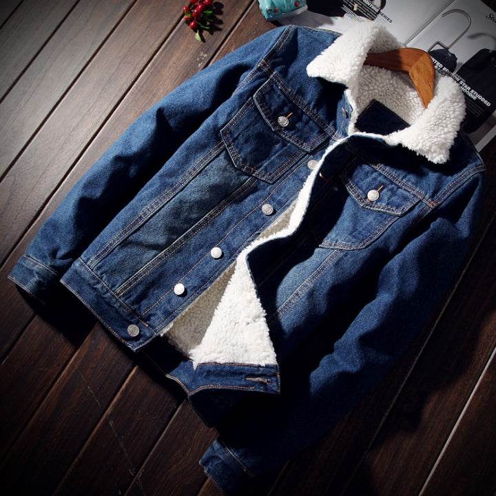 Denim Bomber Jacket with Fur Men Black High Quality Fashion Jeans Jacket Fleece Winter Jeansjacke Herren Men Blue Oversized - EX-STOCK Canada