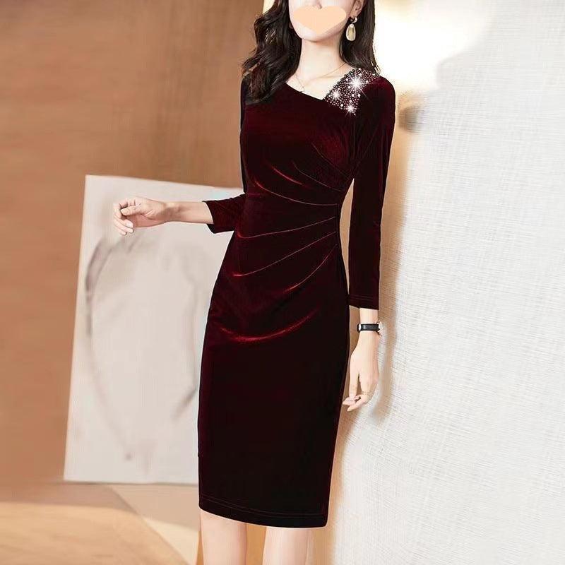 Long-sleeved Velvet Sheath Skirt With Fleece Lining And Extra Thickness EX-STOCK Canada