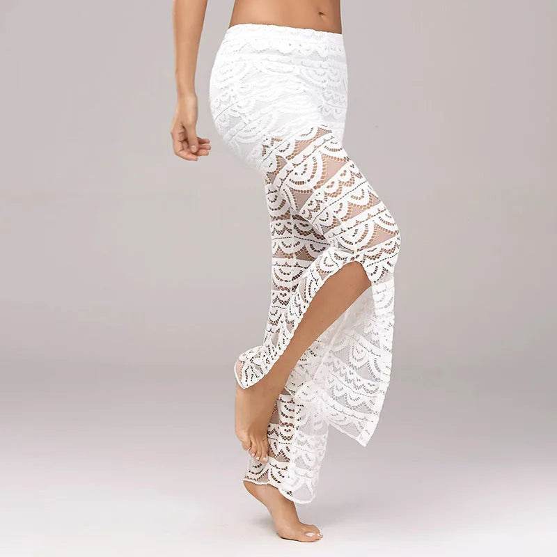 Summer Women Elegant Patchwork Sheer Pants Sexy Lace Trouser Pantalon Party Clubwear - EX-STOCK Canada