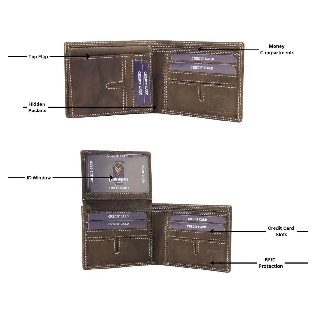 Men's Oil Pull Up Top Flap Bifold Wallet EX-STOCK Canada