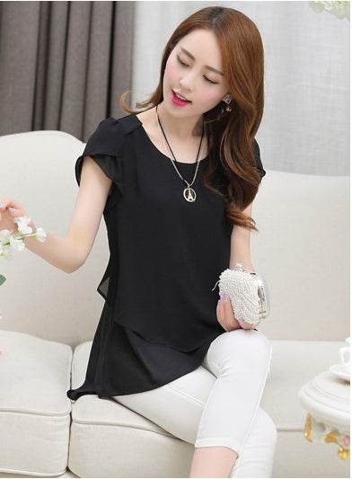 New Spring Summer Women Chiffon Loose Blouse top O-Neck Short sleeve Plus size - EX-STOCK Canada