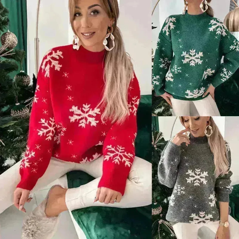 Otoño Invierno Cabalero de punto de cabeceo Capilino de la tripulación suéter navideño para mujeres