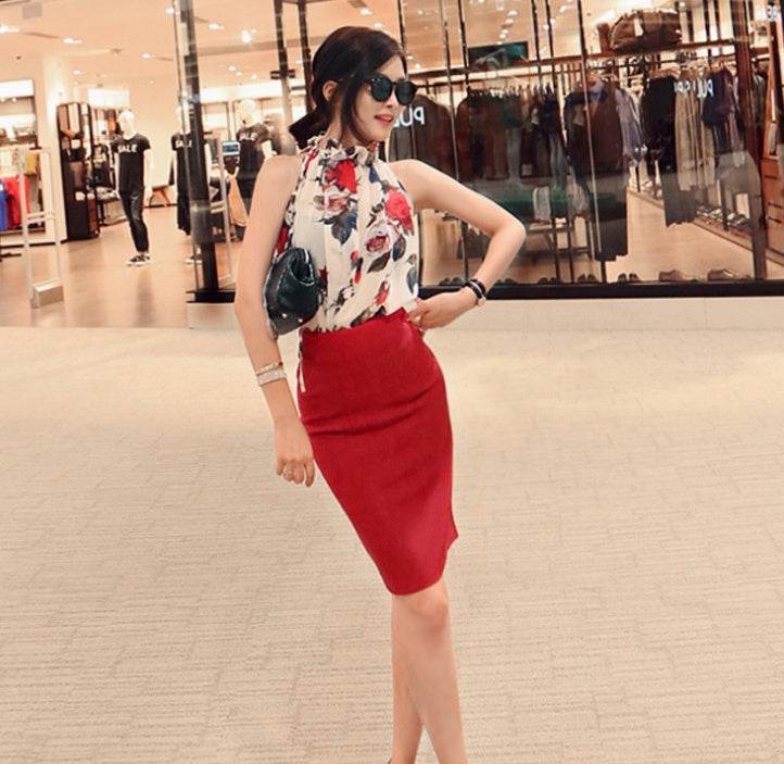 Women summer floral sleeveless Chiffon Blouse top - EX-STOCK Canada