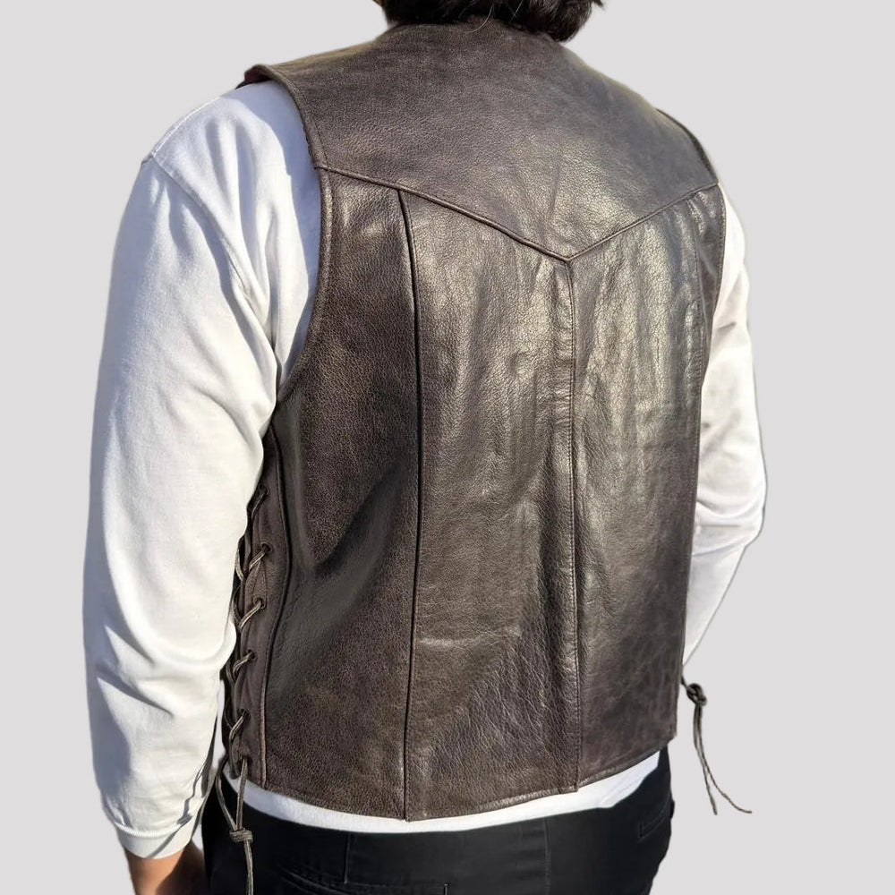 Gilet en cuir avec dentelle sur les côtés Open Road pour hommes