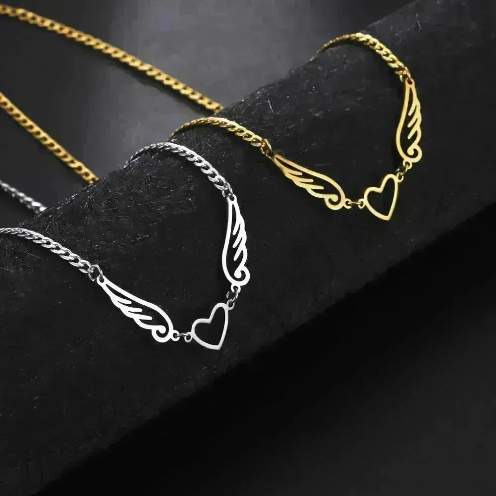 Hollow Heart Angel Wing Necklace - EX-STOCK CANADA