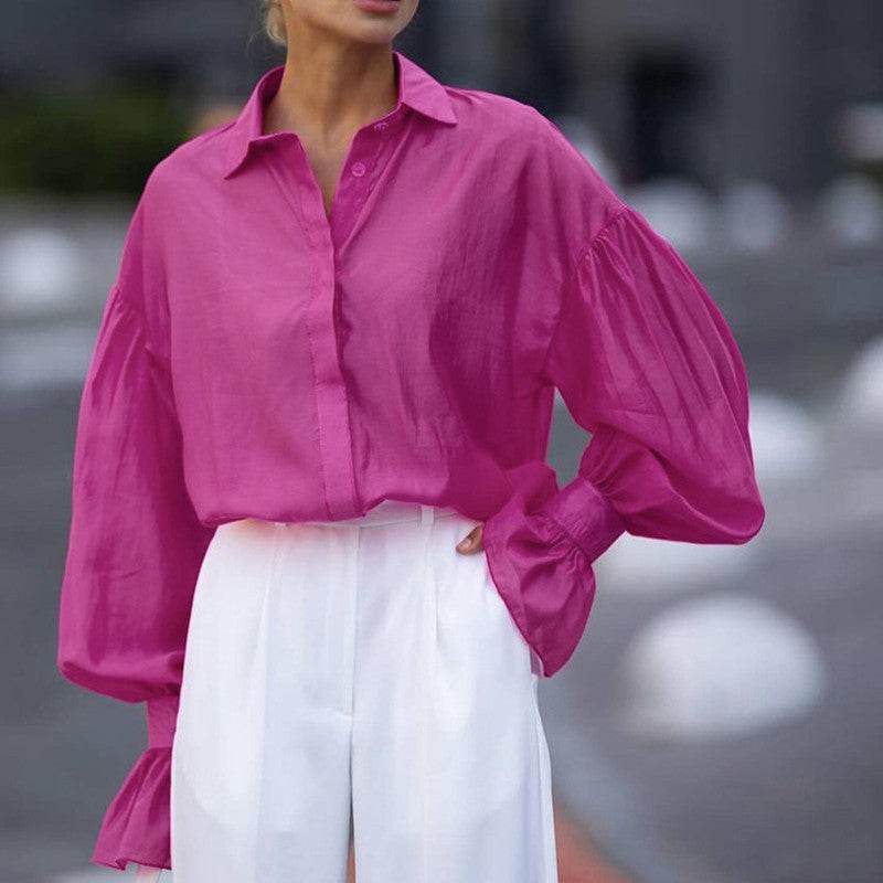 Loose Lapel Lantern Long Sleeves Blouse Shirt For Women - EX-STOCK Canada