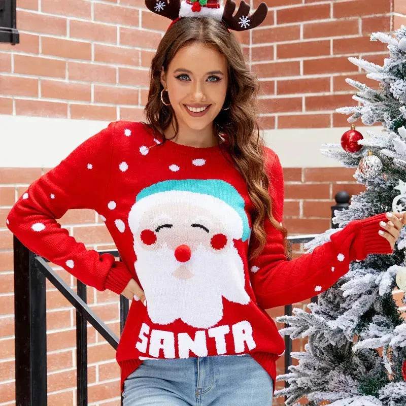 Women's Tops Santa Pullover Sweater Autumn And Winter Letter Embroidery Christmas Red Sweaters Long Sleeve Crew Neck Clothes - EX-STOCK Canada
