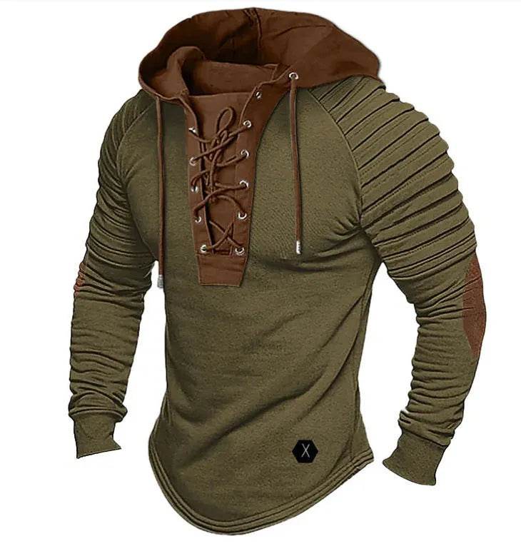 Spring And fall Pure Color Tied Hoodie Street fashion Bronzing Lacing Sweatshirt - EX-STOCK Canada