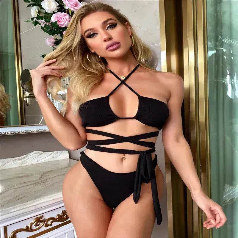 Solid Color Swimsuit Women Strappy Swimsuit Charming Bikini - EX-STOCK Canada