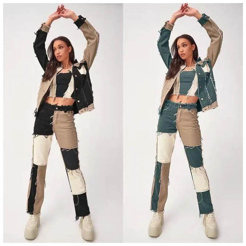 High Elastic Stitching Raw Edge Women's Straight-leg Jeans - EX-STOCK Canada