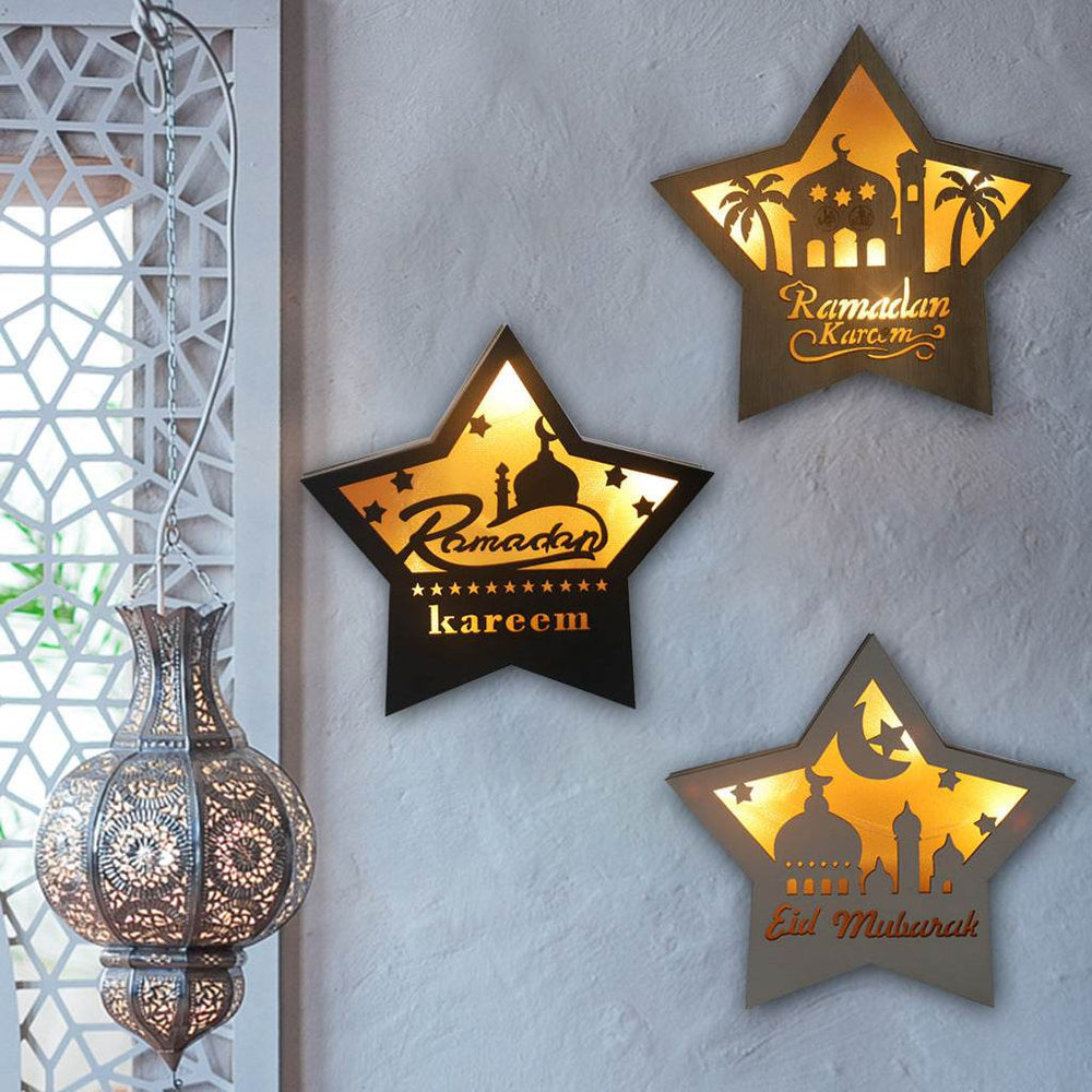 Eid Mubarak Ramadan Gurban Festival Five-pointed Star With LED Lights Decoration - EX-STOCK Canada