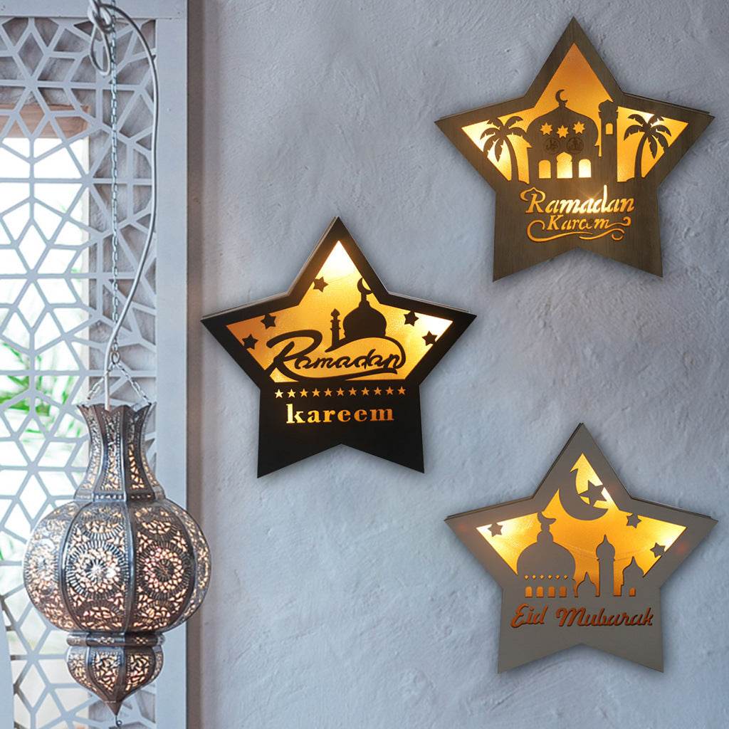 Eid Mubarak Ramadan Gurban Festival Five-pointed Star With LED Lights Decoration - EX-STOCK Canada