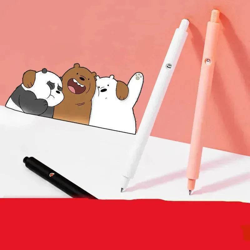 MINISO Color Stationery Black Sign Pen Cute Cartoon Bare Bear Press Gel Pen - EX-STOCK Canada