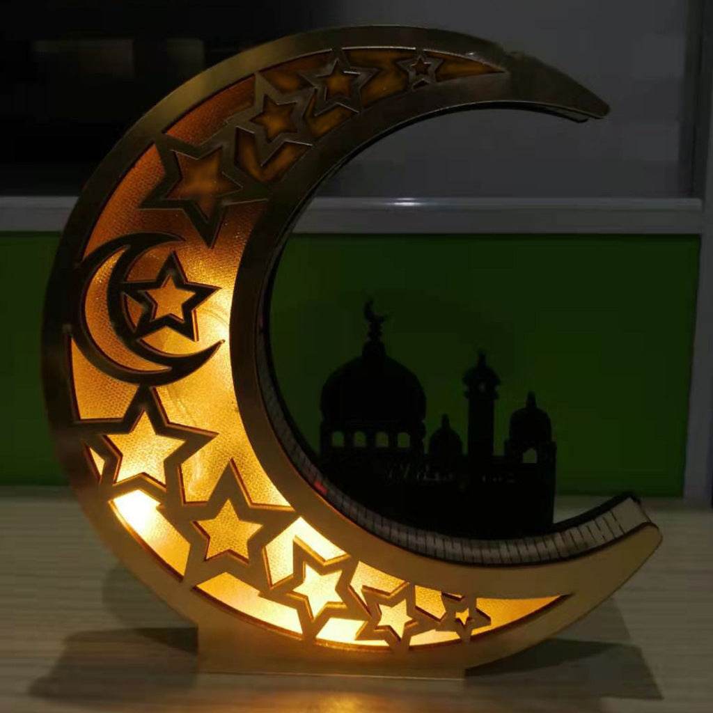 Wooden Eid Mubarak Mirror Golden Moon Castle craft Hollow Letters with LED Lights decor Ornaments - EX-STOCK Canada