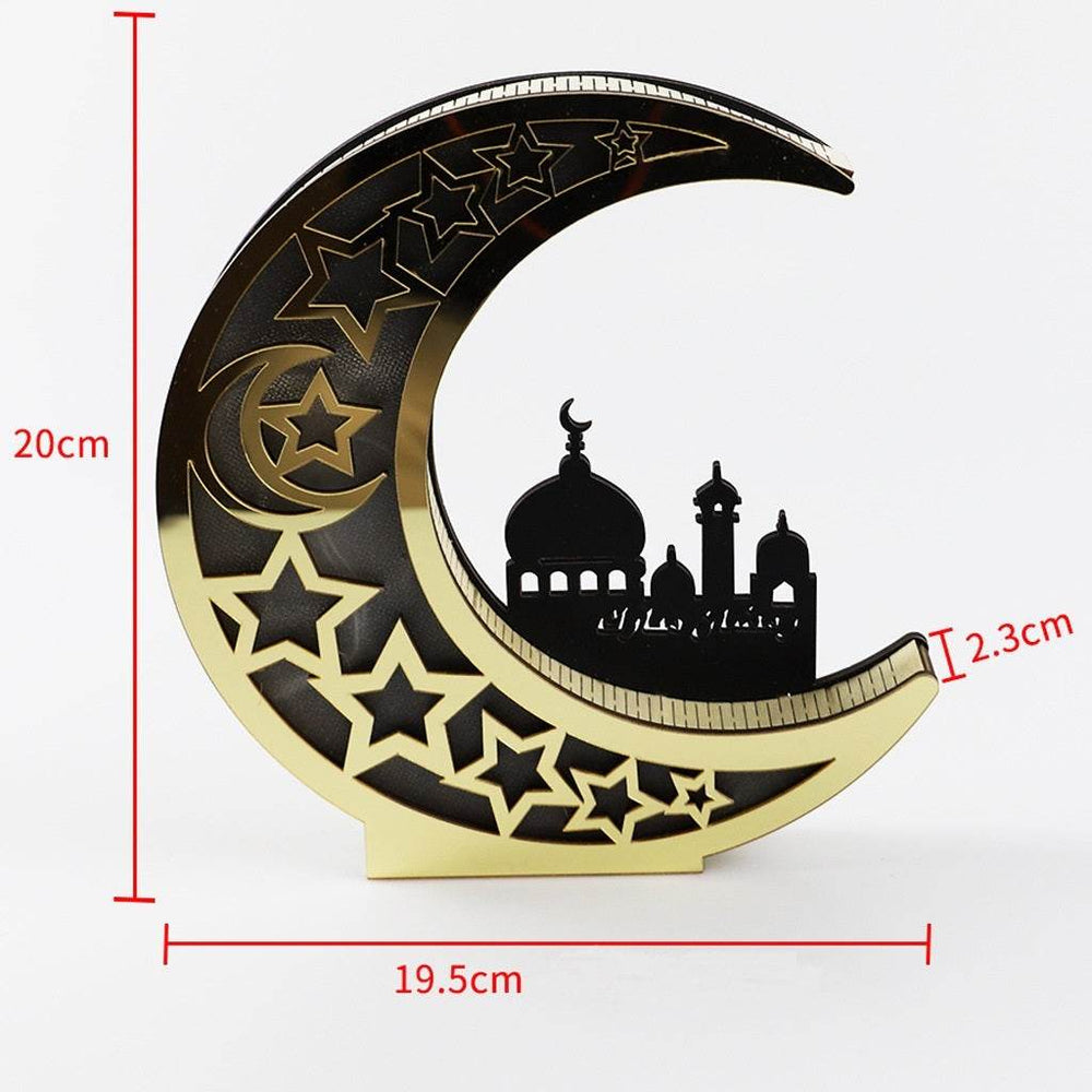 Wooden Eid Mubarak Mirror Golden Moon Castle craft Hollow Letters with LED Lights decor Ornaments - EX-STOCK Canada