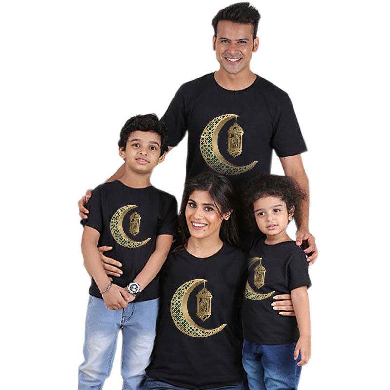 Parent-child short-sleeved Ramadan T-shirt Eid Mubarak moon print - EX-STOCK Canada