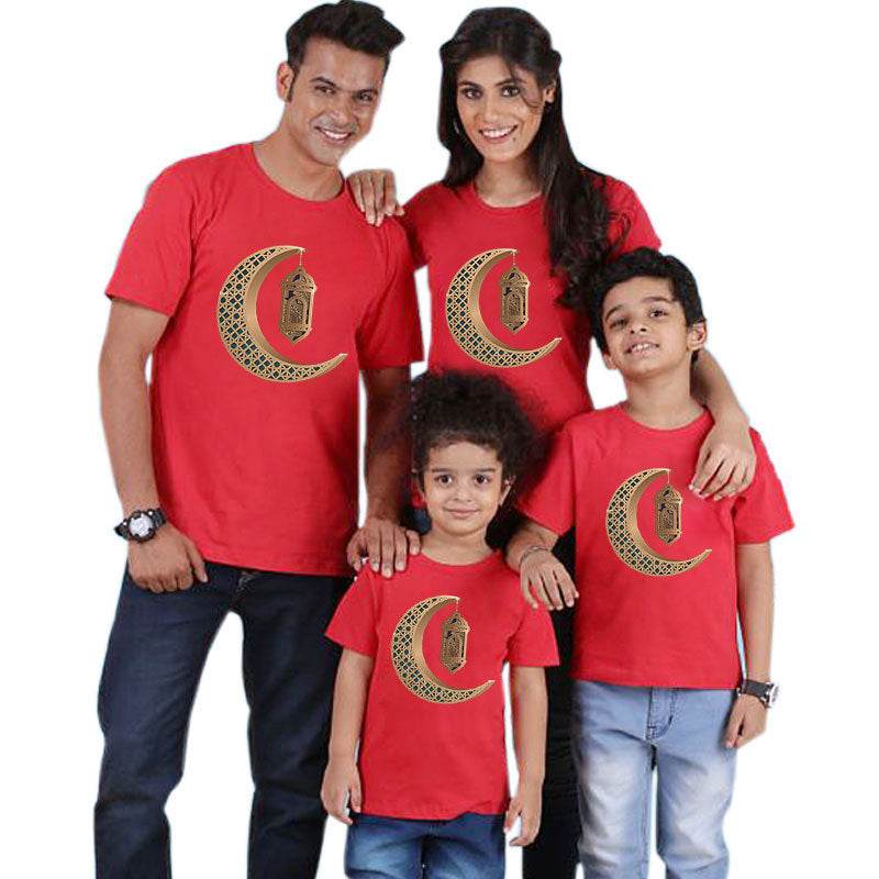 Parent-child short-sleeved Ramadan T-shirt Eid Mubarak moon print - EX-STOCK Canada