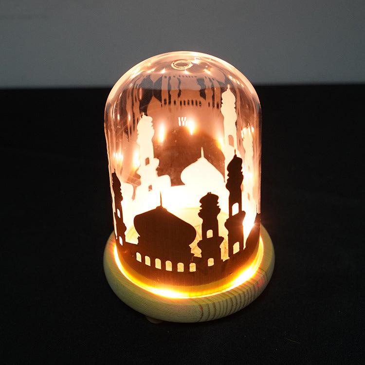 Ramadan Mosque Night Light Glass Cover Wooden Base Decoration - EX-STOCK Canada