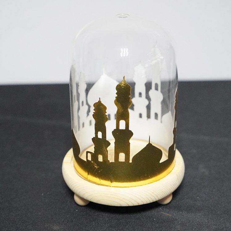 Ramadan Mosque Night Light Glass Cover Wooden Base Decoration - EX-STOCK Canada