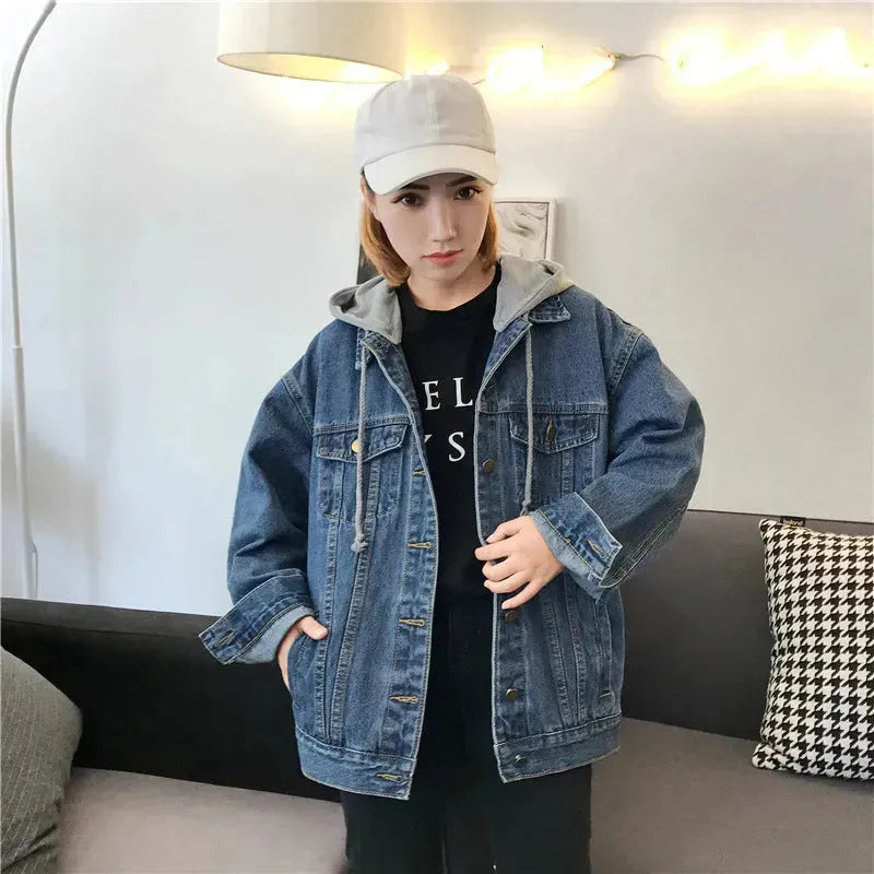 Casual Plain Oversized Hoodie Denim Jacket Unisex - EX-STOCK CANADA