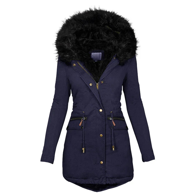 Women's Plush Hooded Parkas Winter Warm Thick Zip-up Jackets Casual Mid-length Solid Buckle Pockets Coat Outerwear Clothing EX-STOCK Canada