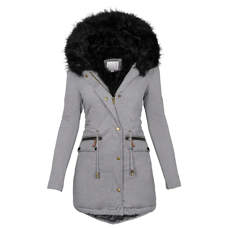 Women's Plush Hooded Parkas Winter Warm Thick Zip-up Jackets Casual Mid-length Solid Buckle Pockets Coat Outerwear Clothing EX-STOCK Canada