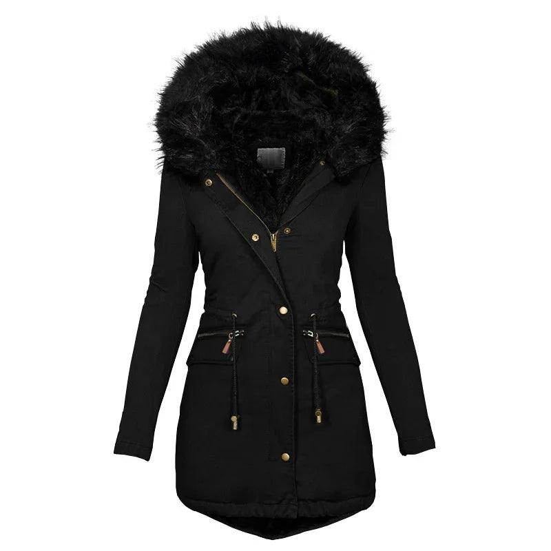 Parkas pour femmes en peluche à capuche, hiver, chaudes, épaisses, vestes zippées, décontractées, mi-longues, unies, avec boucles et poches, manteau, vêtement d'extérieurEX-STOCK Canada