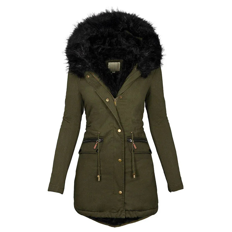 Women's Plush Hooded Parkas Winter Warm Thick Zip-up Jackets Casual Mid-length Solid Buckle Pockets Coat Outerwear Clothing EX-STOCK Canada