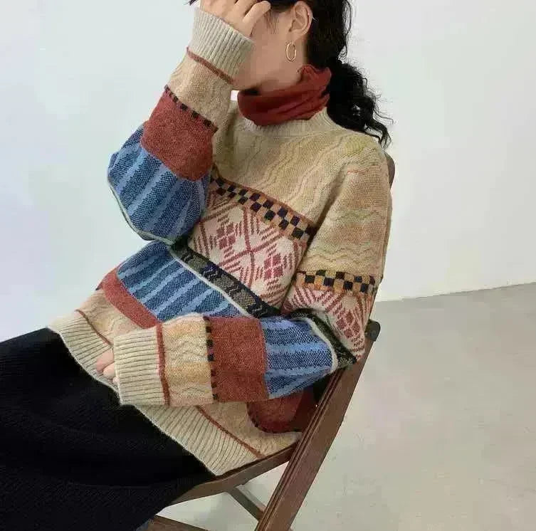 New Trendy Winter Woolen Knitted Jacquard Pullover sweater for women - EX-STOCK CANADA